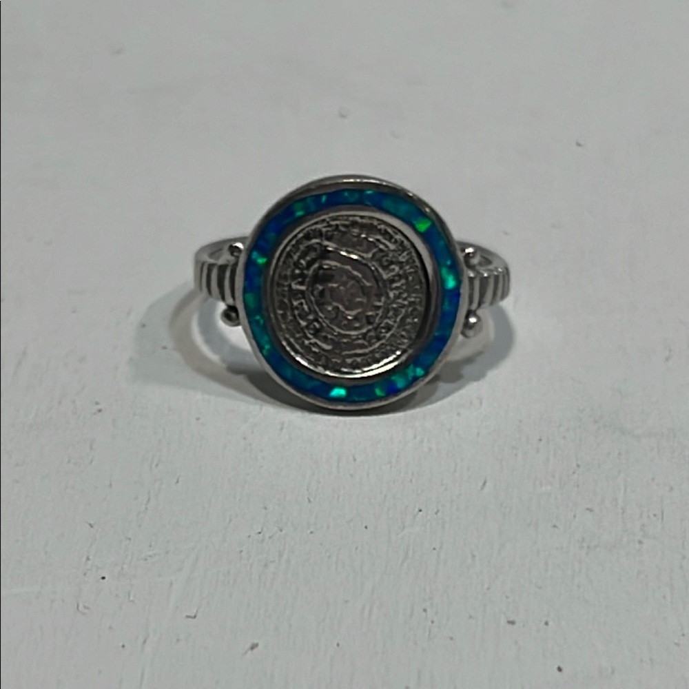Silver Ring with Blue and Green Inlay from Peru with a high rate of silver